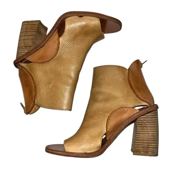 Free People Phoenix Heel Boot – Size 37 (7) Washed Leather, Natural Open Toe - Picture 3 of 11